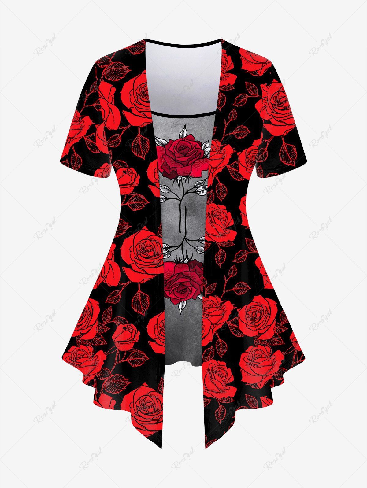 Hot Plus Size Flower Print 2 In 1 T-shirt  