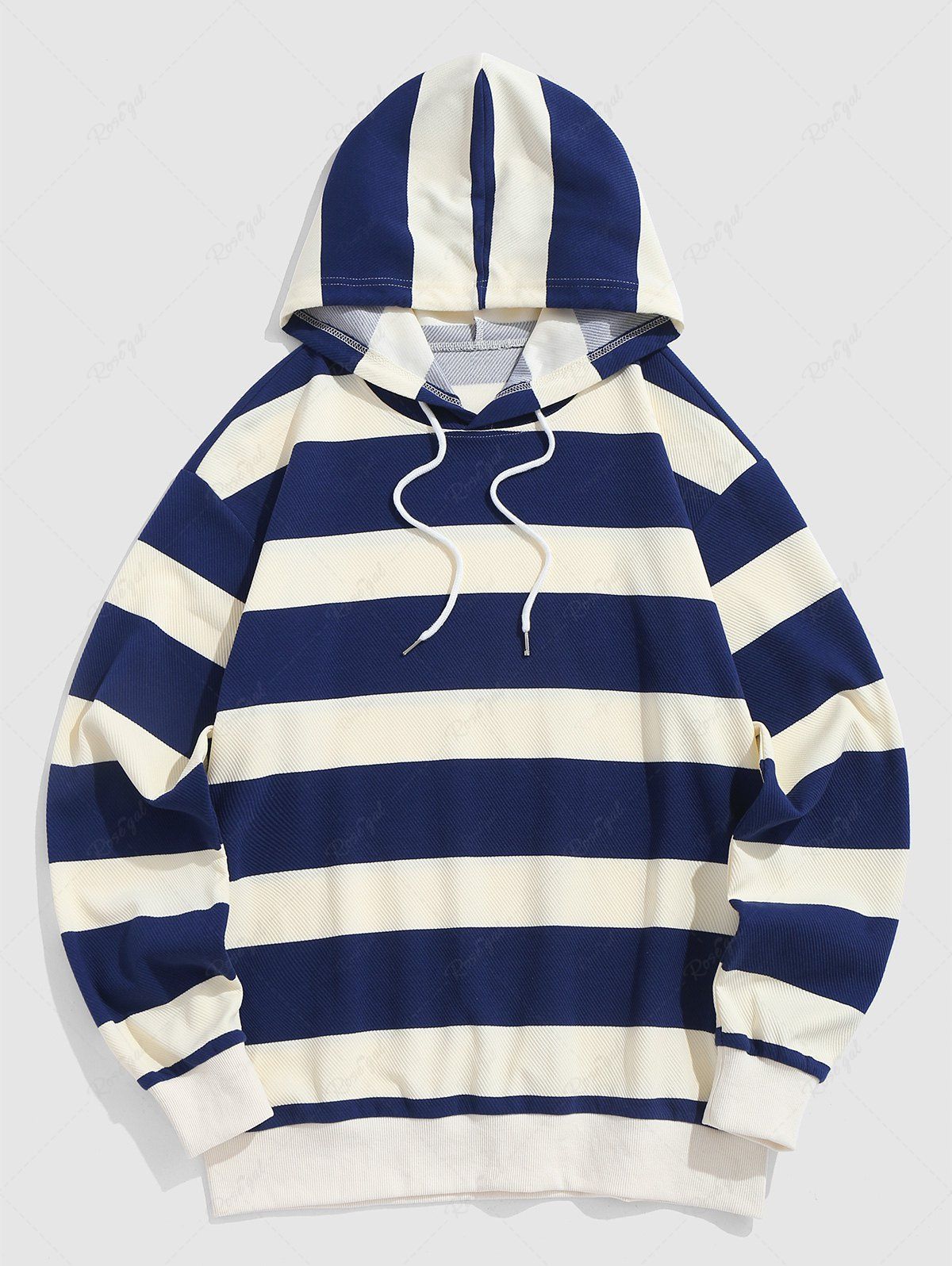 Chic Men's Daily Striped Colorblock Two Tone Drawstring Pullover Hoodie  