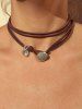Bohemia Faux Pearl Pendant PU Leather Necklace -  