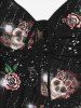 Plus Size Skull Flower Glitter Hands Print Cinched Tank Top -  