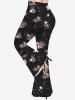 Plus Size Flower Skull Hands Glitter Print Halloween Flare Pants -  