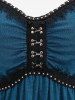 Haut Plissé Bouclé Ourlet en Dentelle à Manches Longues Grande Taille à Volants - Bleu M | US 10