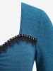 Haut Plissé Bouclé Ourlet en Dentelle à Manches Longues Grande Taille à Volants - Bleu M | US 10