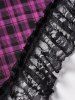 Check Print Lace Up Sleeveless Zip Back Lace Hem Mini Dress -  