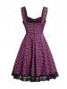 Mini Robe à Imprimé Carreaux Zippée Au Dos sans Manches à Ourlet en Dentelle - Pourpre  XXL