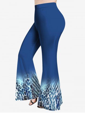 Plus Size Leopard Print Flare Pants - BLUE - XS