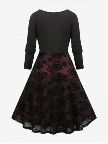 Plus Size Floral Mesh Lace Trim Chain Panel Ruched Dress 63 OFF Rosegal