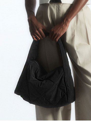 Sac Fourre-tout Matelassé Style Simple en Couleur Unie avec Grande Capacité pour Femme - BLACK