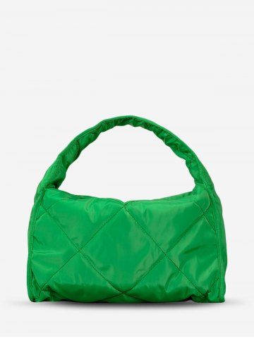 Women's Simple Style Solid Color Argyle Quilted High Capacity Tote Bag - MEDIUM SPRING GREEN
