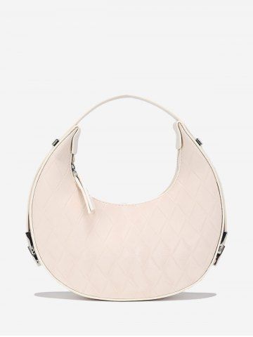 Women's Rhombus Textured Half Moon Buckle Decorated Shoulder Bag Handbag - WHITE - REGULAR