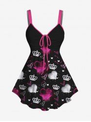 Plus Size Crown Heart Butterfly Print Cinched Tank Top -  