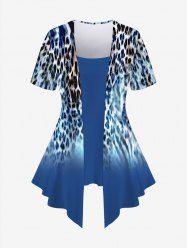 Plus Size Leopard Print 2 In 1 T-shirt -  