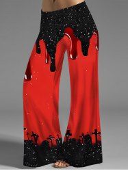 Pantalon D'Halloween à Imprimé Galaxie Lait Versant à Jambe Large - Rouge XL