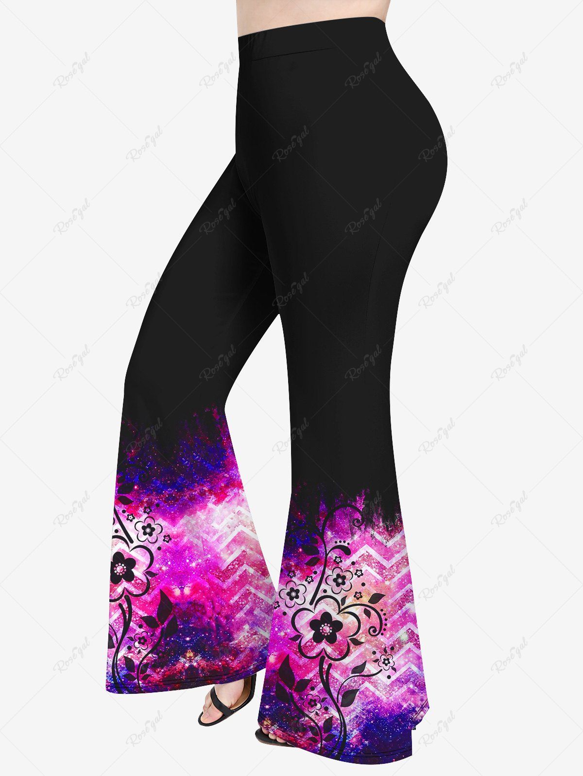 Best Plus Size Floral Galaxy Sparkling Ombre Print Flare Pants  