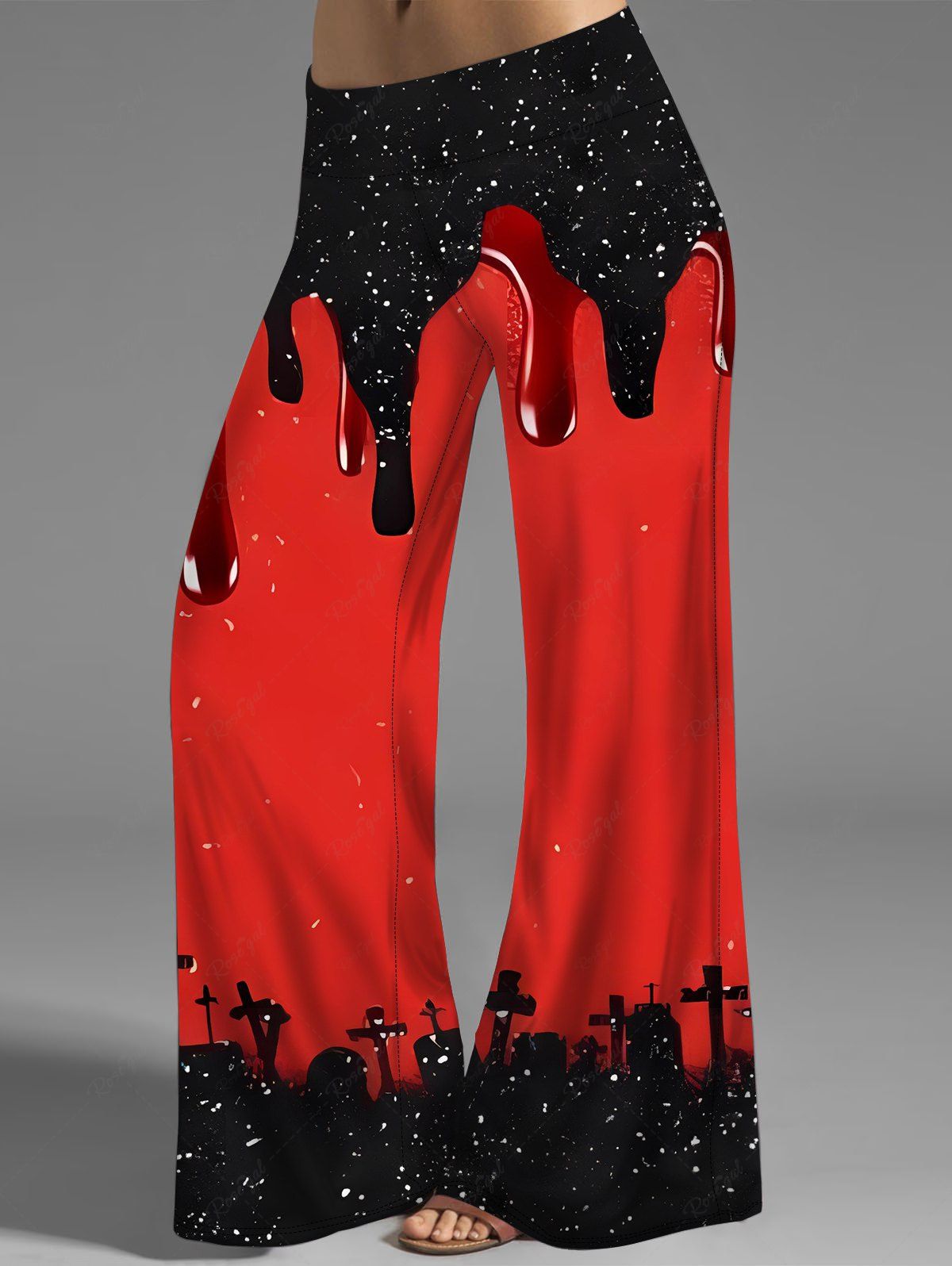 Cheap Halloween Galaxy Milk Pouring Print Wide Leg Pants  