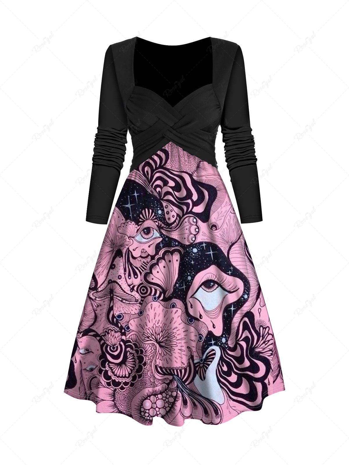 Outfits Abstract Print A Line Sweetheart Collar Crossover Midi Dress  