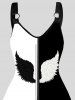 Wing Print Two Tone Sleeveless O Ring A Line Dress -  