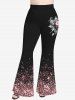 Plus Size Sparkling Sequin Skull Flower Butterfly Print Flare Pants -  