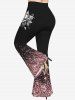 Plus Size Sparkling Sequin Skull Flower Butterfly Print Flare Pants -  