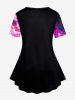 Plus Size Floral Galaxy Sparkling Ombre Print Short Sleeves T-shirt -  