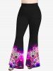 Plus Size Floral Galaxy Sparkling Ombre Print Flare Pants -  