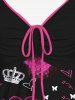 Plus Size Crown Heart Butterfly Print Cinched Tank Top -  