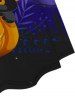 Plus Size Halloween Pumpkin Hat Cat Moon Tree Print Cinched Dress -  