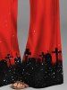 Halloween Galaxy Milk Pouring Print Wide Leg Pants -  