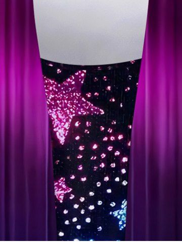 Plus Size Light Beam Sparkling Pentagram Print Ombre Asymmetric 2 in 1 T-shirt