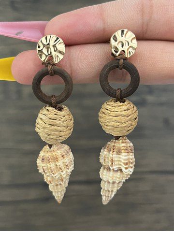 Fashion Trendy Conch Shell O-Ring Drop Earrings - LIGHT YELLOW