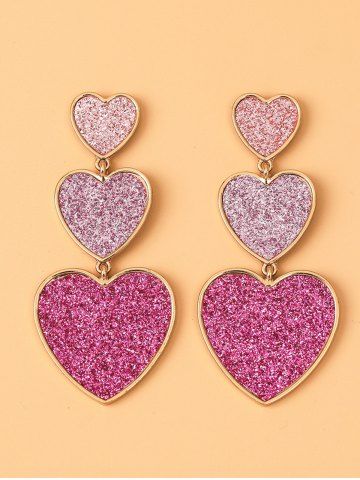 Boucles D'Oreilles Pendantes Brillantes en Forme de Cœur Superposées - LIGHT PINK