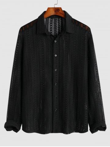 Men's Party See Thru Lace Long Sleeve Solid Color Button Up Shirt