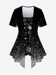 Plus Size Sparkling Sequin Galaxy Moon Sun Star Print 2 In 1 T-shirt -  