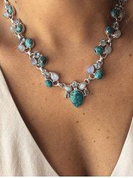 Bohemia Turquoise Flower Shaped Pendant Necklace -  