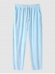 Men's Daily Casual Terry Cloth Drawstring Solid Color Straight Pants -  