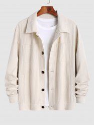 Pocket Design Corduroy Shacket Solid Color Jacket -  
