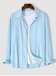 Men's Daily Solid Color Terry Cloth Lapel Collar Button Up Long Sleeve Shirt -  
