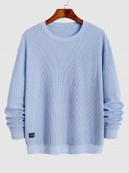 Men's Solid Color Textured Ribbed Crew Neck Front Pocket Design Sweatshirt -  