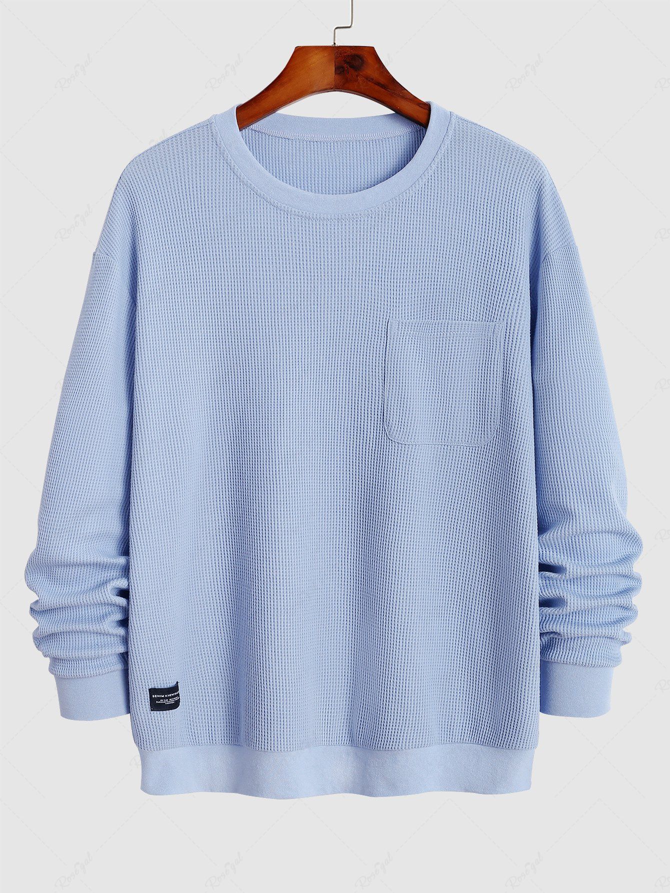 Trendy Men's Solid Color Textured Ribbed Crew Neck Front Pocket Design Sweatshirt  