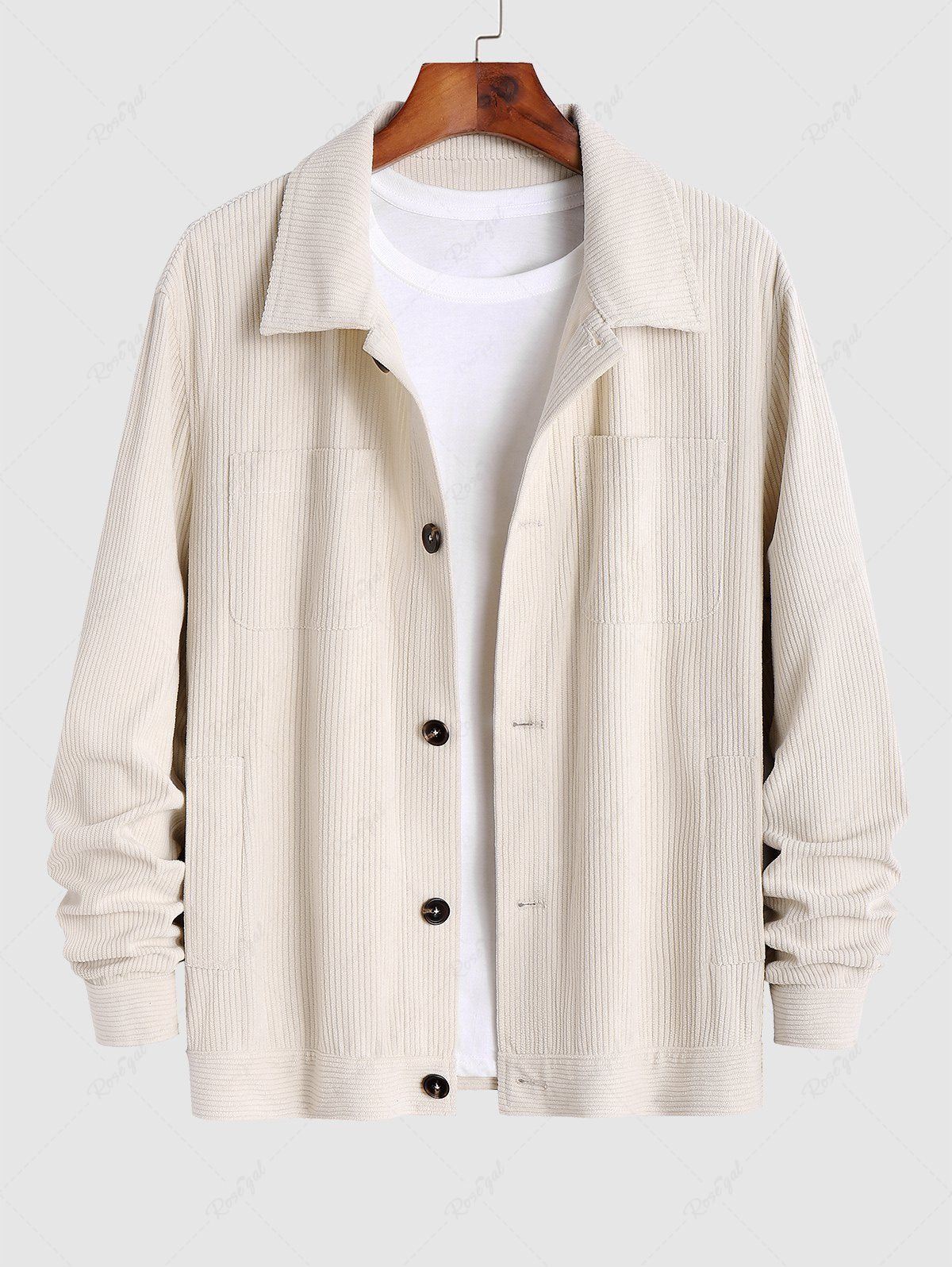 Outfit Pocket Design Corduroy Shacket Solid Color Jacket  