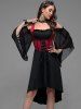 Plus Size Lace Up Cold Shoulder Flare Sleeves High Low Ruched Renaissance Corset Dress -  
