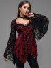 Gothic Paisley Print Floral Lace Heart Buttons T-shirt -  