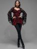 Gothic Paisley Print Floral Lace Heart Buttons T-shirt -  