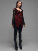 Gothic Paisley Print Floral Lace Heart Buttons T-shirt -  