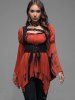 Gothic Lace Up Corset and Ruched Asymmetrical Bell Sleeves T-shirt Set -  