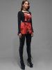 Gothic Tie Dye Ruched PU Leather Striped Buckle Grommets T-shirt -  