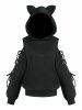 Plus Size Ears Lace Up Sleeves Pullover Hoodie -  