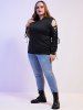 Plus Size Ears Lace Up Sleeves Pullover Hoodie -  