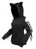 Sweat à Capuche Oreilles de Grande Taille à Manches à Lacets - Noir 1X | US 14-16
