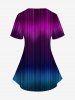 Plus Size Light Beam Sparkling Pentagram Print Ombre Asymmetric 2 in 1 T-shirt -  